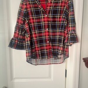 Gretchen Scott Designs Red Plaid Button Down Shirt